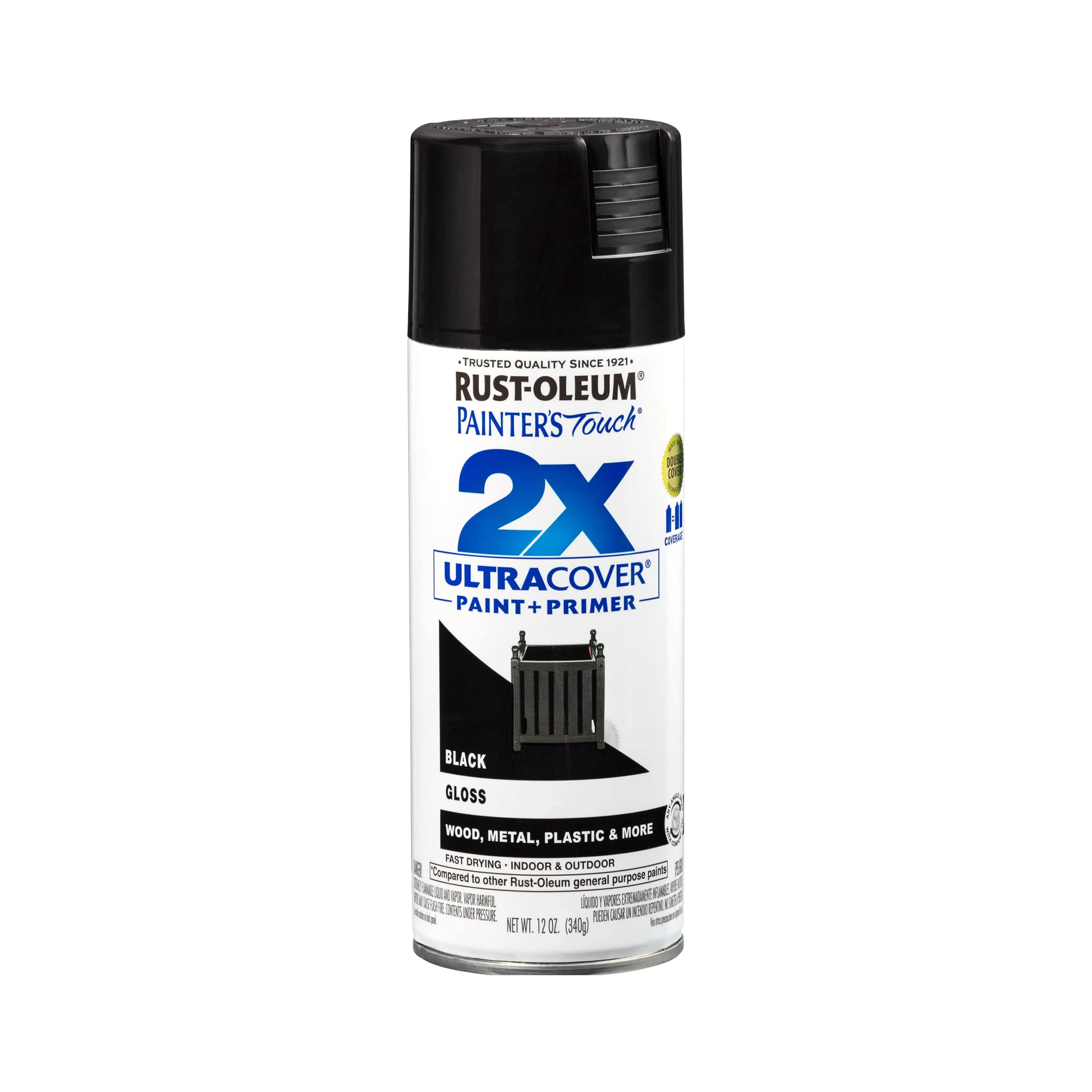 Rust-Oleum 331182 Painter's Touch 2x Ultra Cover Spray Paint, 12 oz, Ultra Matte Black