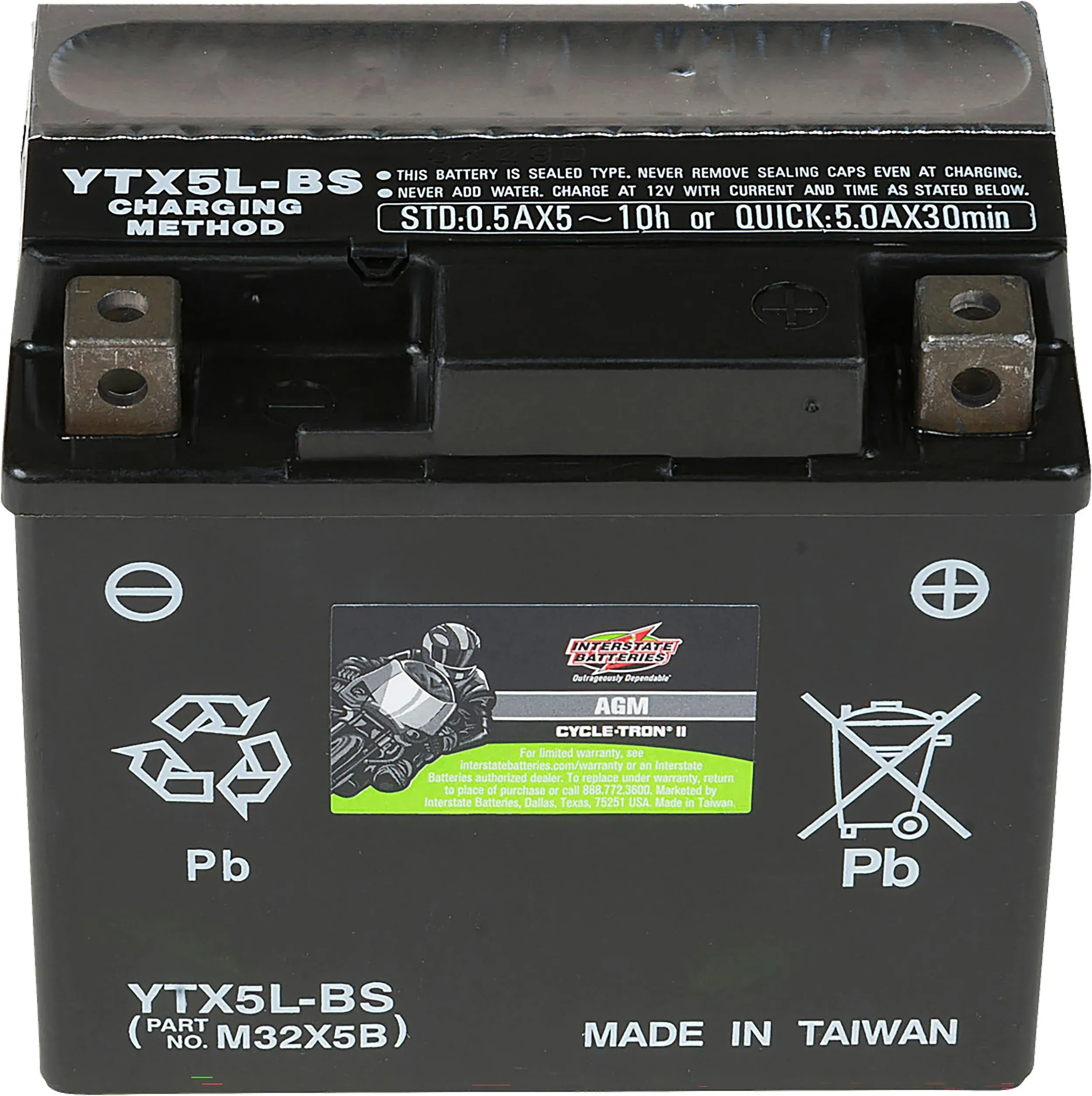 Interstate Batteries YTX5L-BS 12V 4Ah Powersports Battery 80CCA AGM Rechargeable Replacement for Kawasaki, Polaris, KTM Motorcycles, ATVs, Scooters, Bikes (CYTX5L-BS)