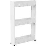 Slide Out Pantry Storage Tower with Wheels 3-Tier White Slim 3-Level Organizer