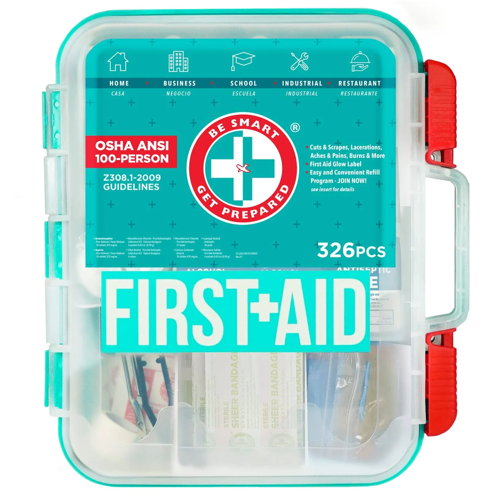 Be Smart Get Prepared First Aid Kit, Red, 326 Piece Set, 1 Count