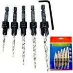 FTG USA Adjustable Wood Countersink Drill Bit Set 5 PC #4#6#8#10#12 Tapered Drill Bit for Woodworking