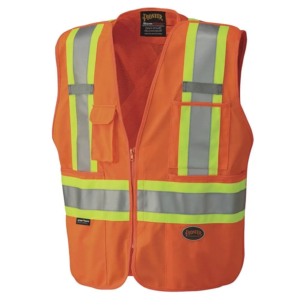 Pioneer® V1021150U-XS 6935AU/6936AU/6937AU HV Zip-Up Snap Break Away Safety Vest, X-Small, Orange