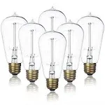 6-Pack Edison Light Bulb, Warm White 2200K Old Fashioned Incandescent Light, Jslinter 60 Watt Dimmable ST58 Antique Vintage Style Light, Clear Glass