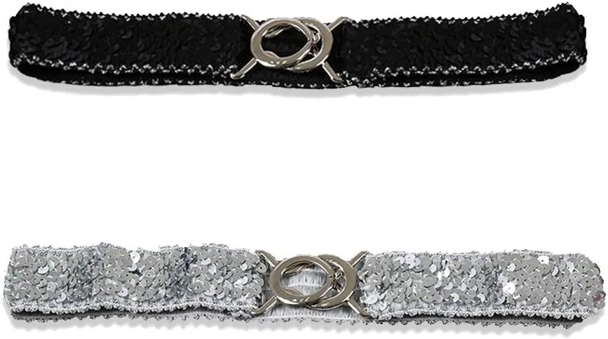 uxcell Lady Sequins Decor Metal Interlooking Buckles Elastic Waist Belt