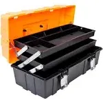 Torin 17-Inch Plastic Tool Box,3-Tiers Multi-Function Storage Portable Toolbox Organizer, Black/Orange ATRJH-3430T