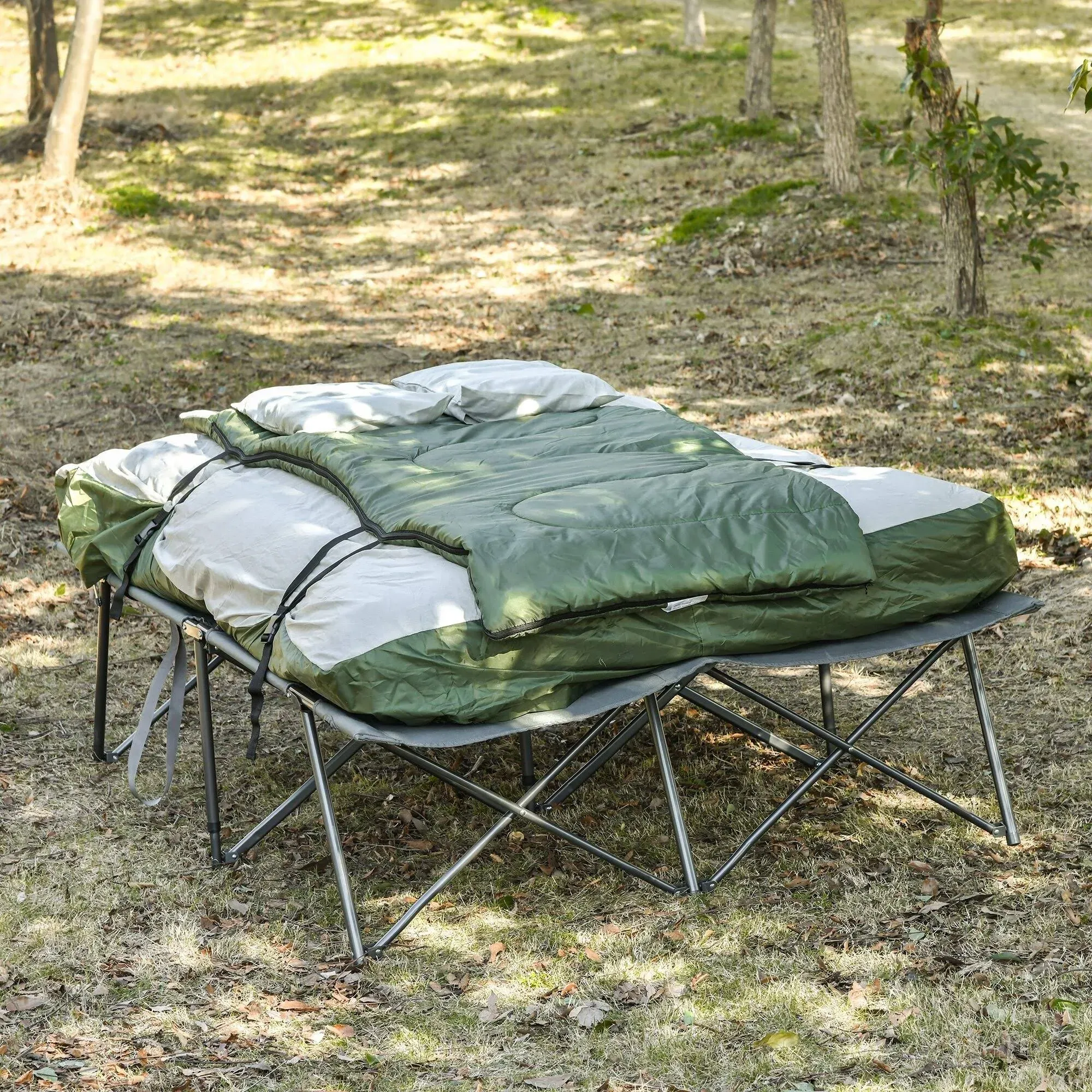 Outsunny 2-Person Collapsible Portable Camping Cot Bed Set Green Double