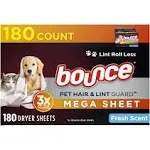 Bounce Pet Hair and Lint Guard Mega Dryer Sheets, Fresh Scent - 180 ct