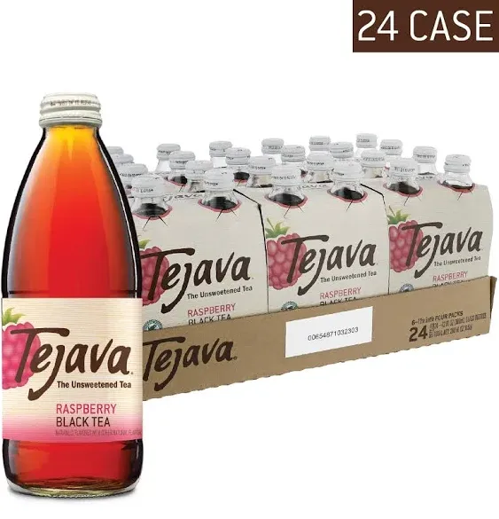 Tejava Raspberry Black Iced Tea, 24 Pack, 12oz Glass Bottles, Unsweetened, Non-GMO, Kosher, No Sugar or Sweeteners, No calories, No Preservatives, Brewed in Small Batches