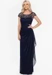 3632X Cora Sheer Matte Jersey Side Ruched Gown Navy / 10