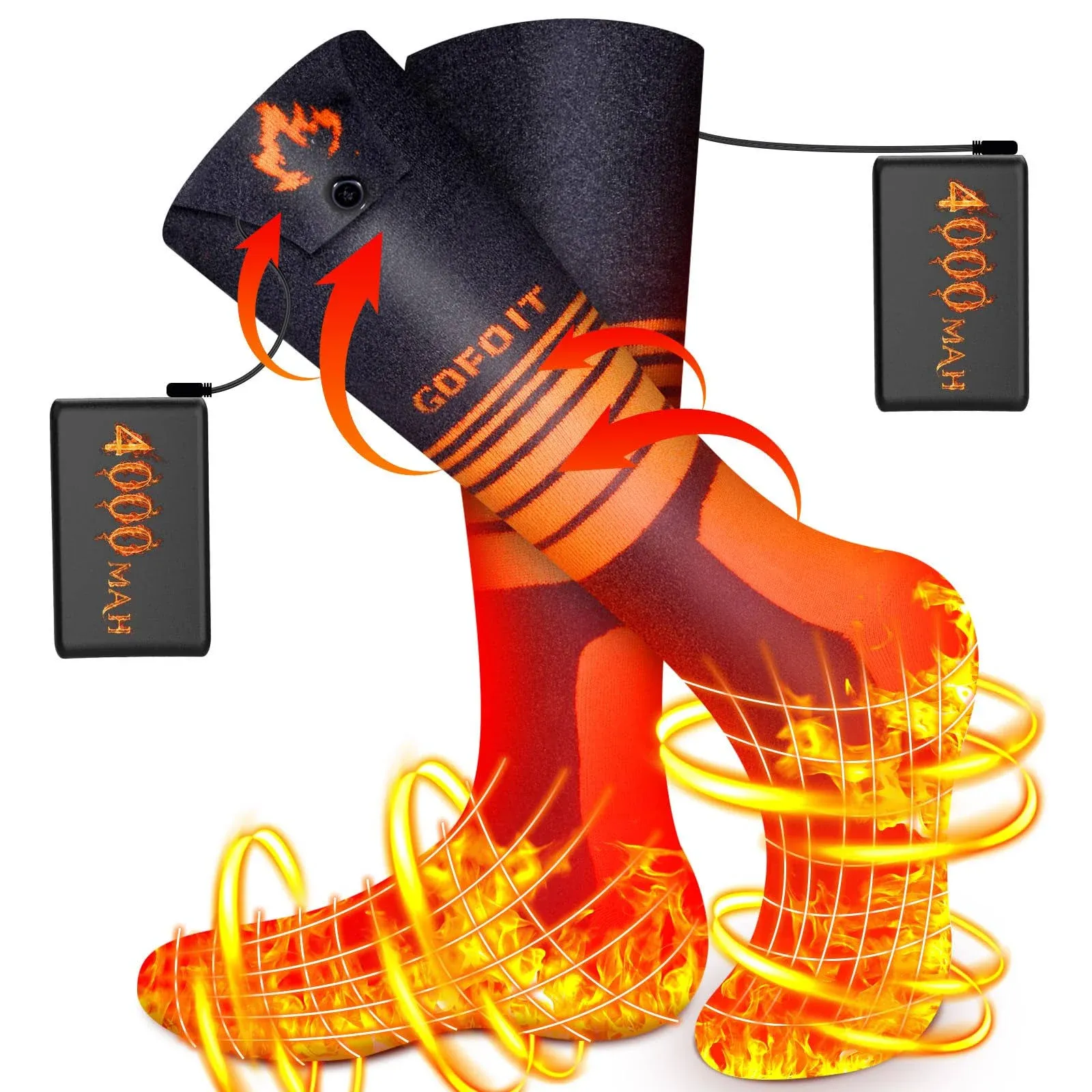 Electric Heated Socks for Men & Women, 2023 Upgraded 4000mAh Rechargeable Heated Socks with 360° Heating, 4 Heat Settings, Battery Operated Machine Washable Foot Warmer for Hunting Hiking Ski Camping