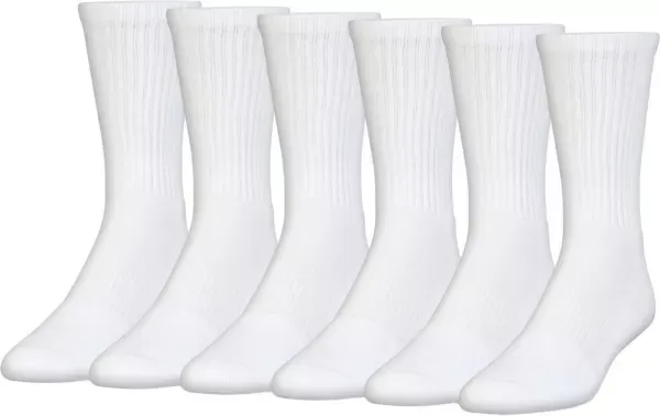 Brand New UNDER ARMOUR Men Crew Socks 6 Pair 76% Cotton WHITE