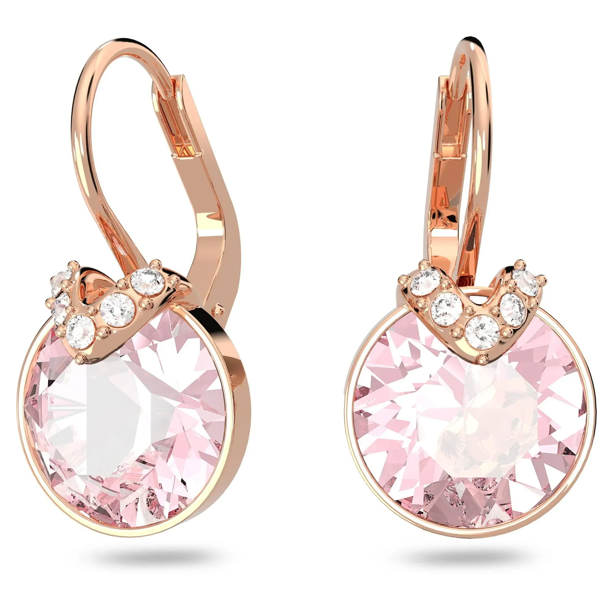 Swarovski Crystal Bella V Drop Earrings Round Cut, Pink, Rose Gold-Tone 5662114