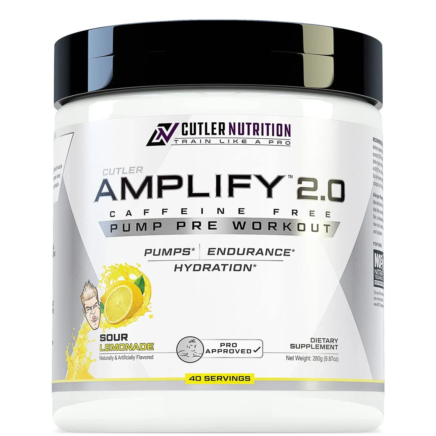 Cutler Nutrition, Amplify 2.0, Pump Pre Workout, Caffeine Free, Sour Lemonade