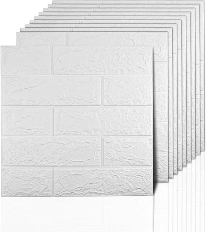 3D Wall Panels Peel and Stick, 14.5 Sq Ft Coverage,Printable Faux Brick Wallpaper Sticker with Self-Adhesive Waterproof Foam for Interior Wall Decor, Bathroom, Home Decoration (10 Pcs) (White)