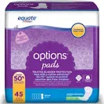 Equate Options Incontinence Pads for Women, Ultimate, Long Length, 45 Ct