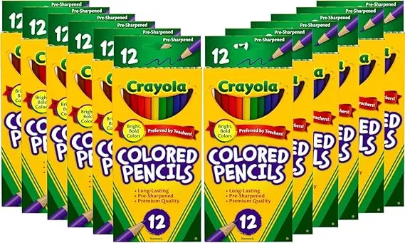 Crayola Colored Pencils Bulk, Kids School Supplies For Teachers, 12 Packs with 12 Colors [Amazon Exclusive]