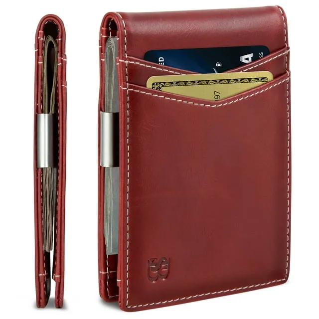 Serman Brands Money Clip Wallet | Mens Wallets Slim | Front Pocket | RFID Blocking Card Holder | Minimalist Mini Bifold | Ruby Red, Men's