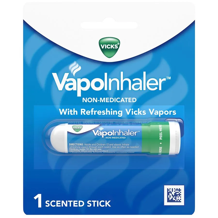 Vicks VapoInhaler, On-the-Go Portable Nasal Inhaler, Non-Medicated, With Refreshing Vicks Vapors, Menthol Scent , 3 Scented Sticks