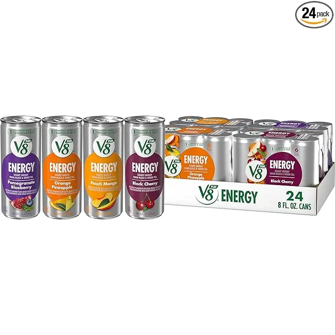 V8 +Energy Variety Pack, Pomegranate Blueberry, Peach Mango, Orange Pineapple and Diet Strawberry Lemonade, 8 Ounce (Pack of 24)