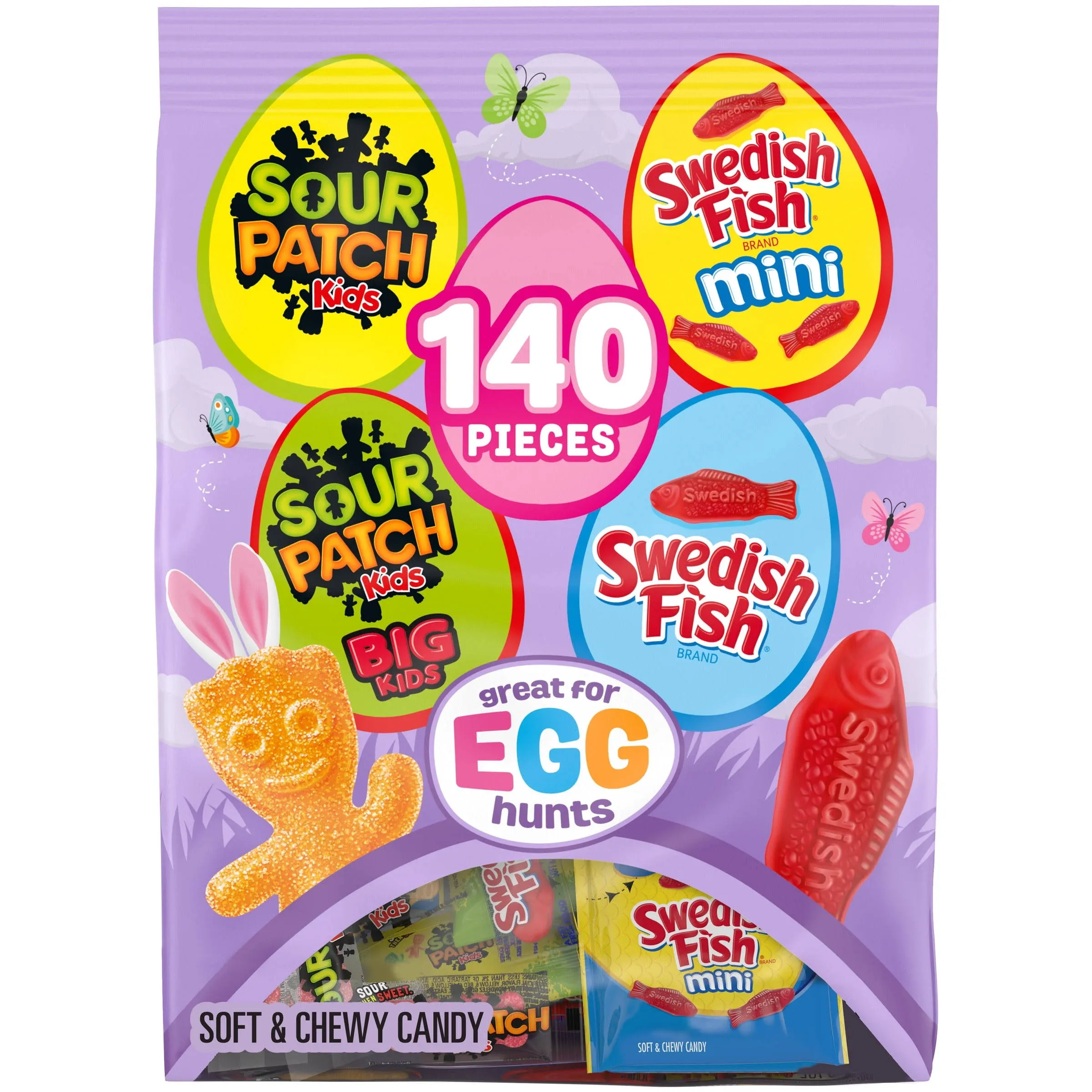 Sour Patch Kids and Swedish Fish Soft & Chewy Easter Candy Variety Pack, 140 Snack Packs, Size: 38 oz