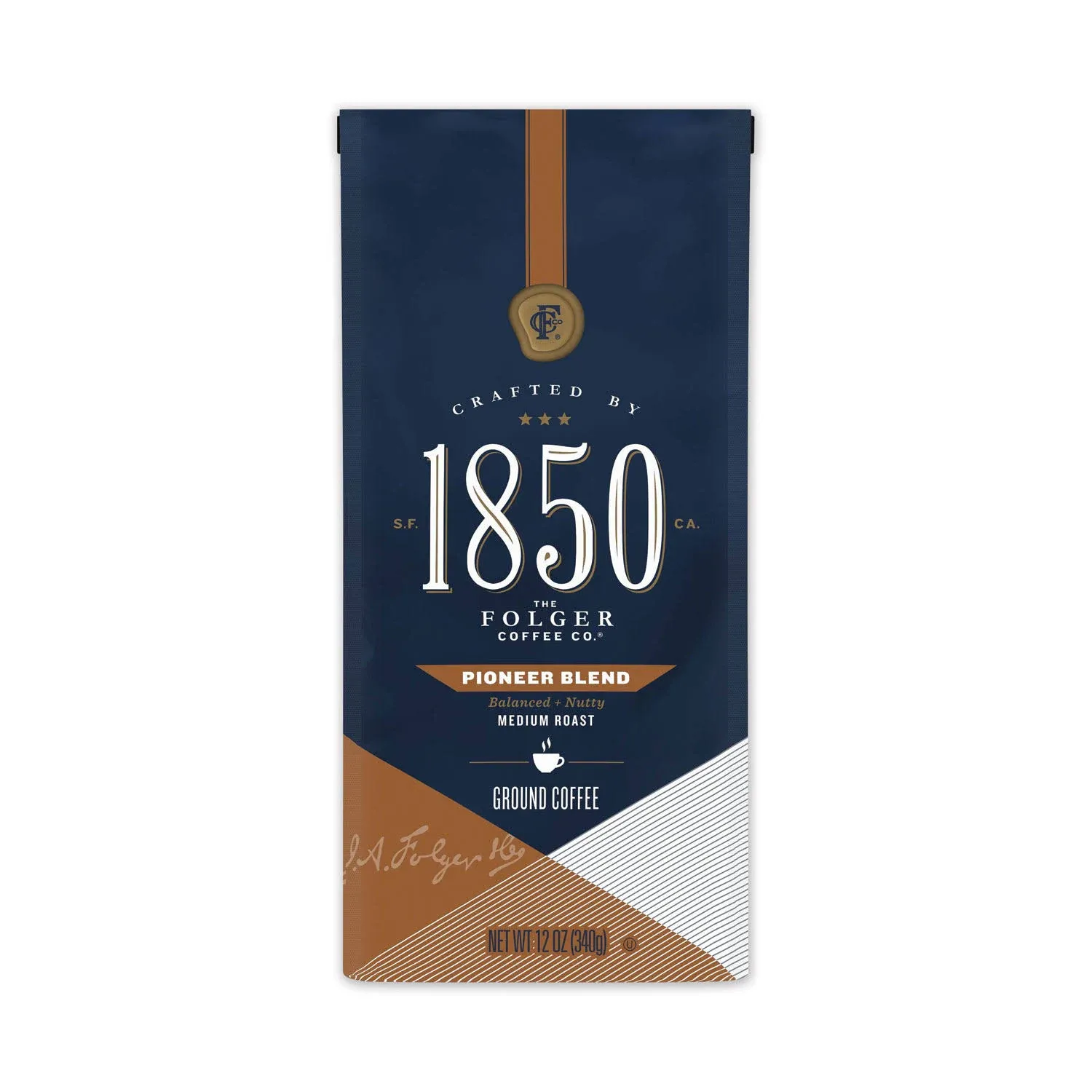 1850 Coffee, Pioneer Blend, Medium Roast, Ground, 12 oz Bag, 6-carton