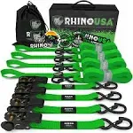 Rhino USA Ratchet Tie Down Straps (4PK) - 1,823lb Guaranteed Max Break Strength, Includes (4) Premium 1" x 15' Rachet Tie Downs with Padded Handles. Best for Moving, Securing Cargo (Black 4-Pack)