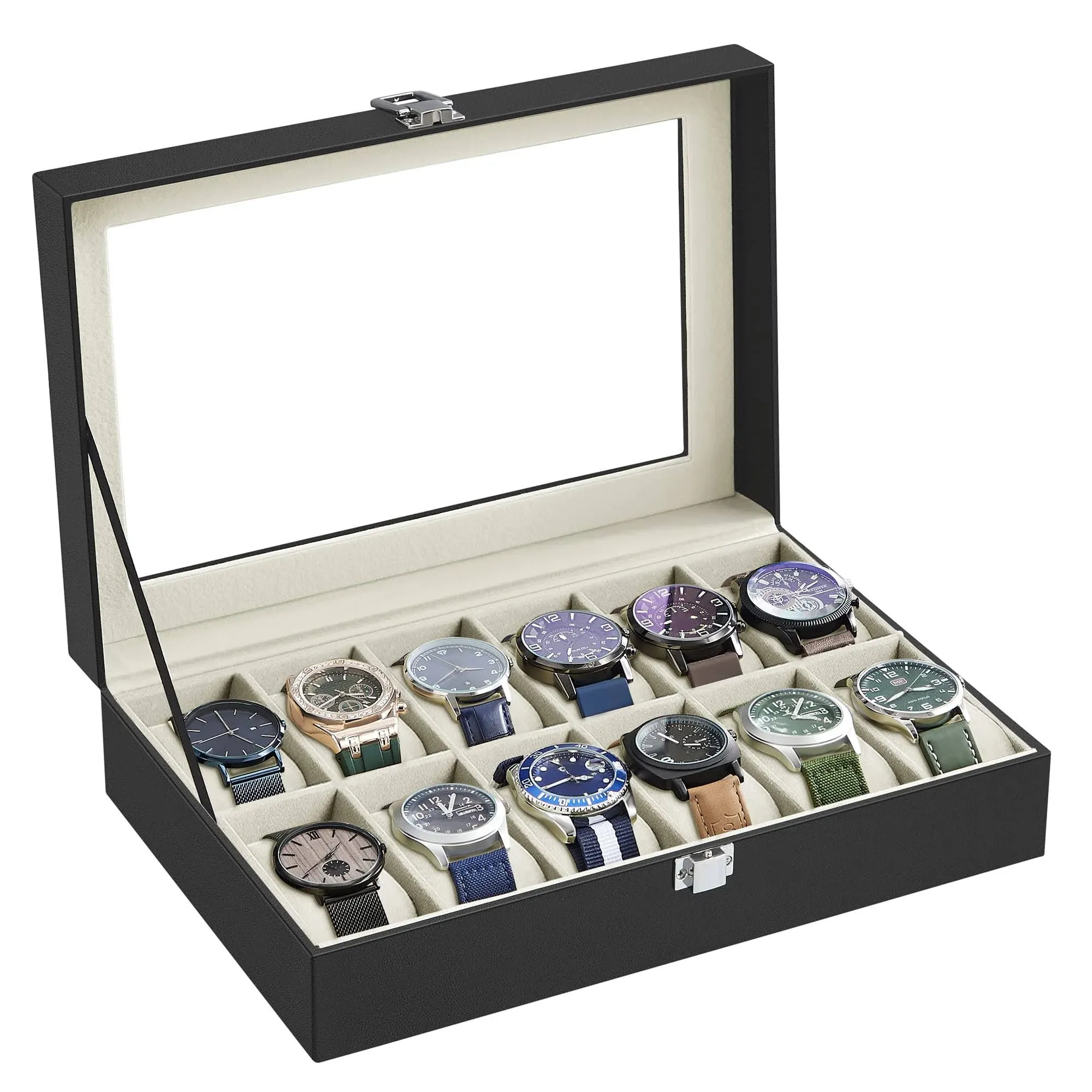 SONGMICS 12 Slots Watch Box with Glass Lid