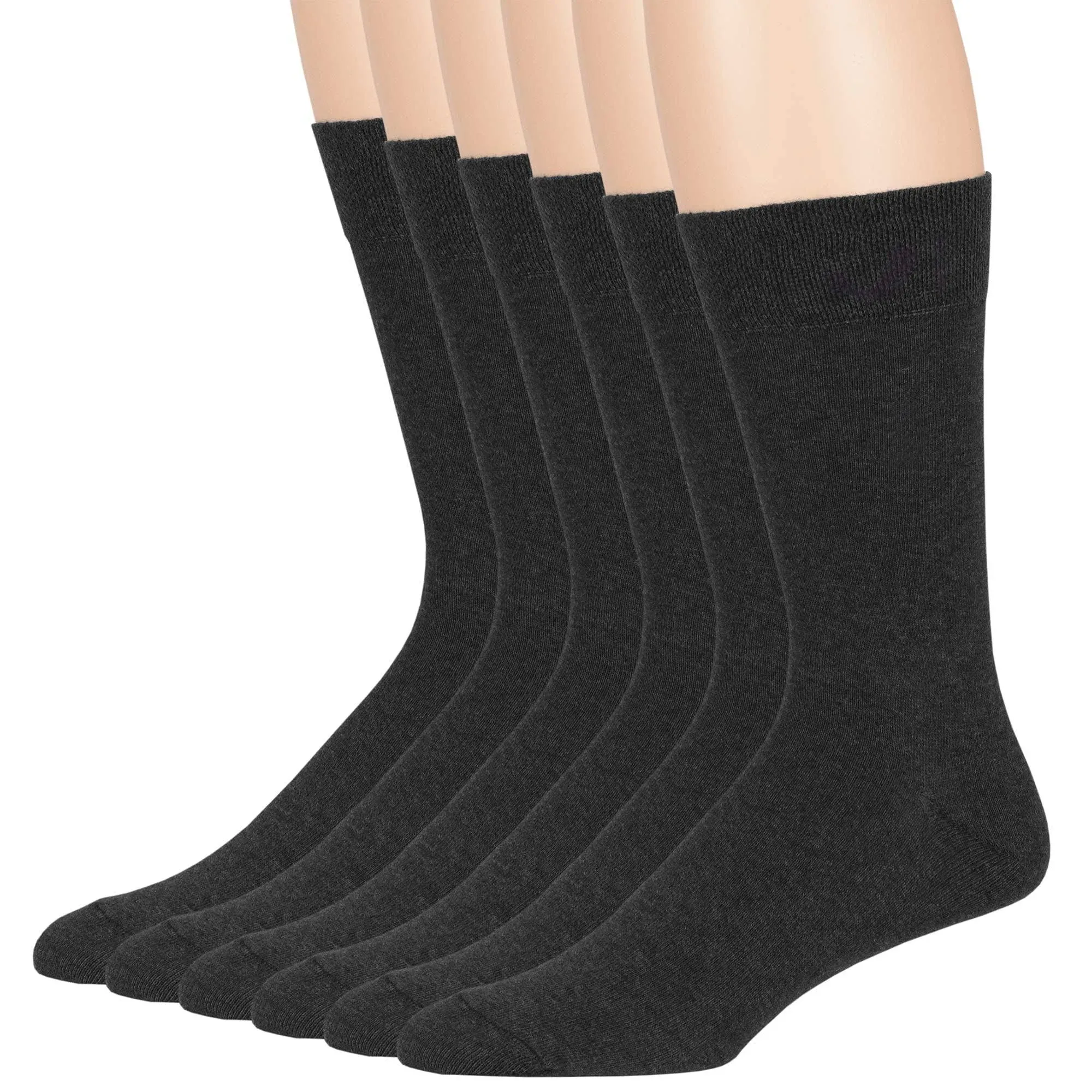 7BIGSTARS Kingdom Mens Cotton Casual Dress Thin Socks, Charcoal, Large 10-13, 6 Pack, Men's, Black