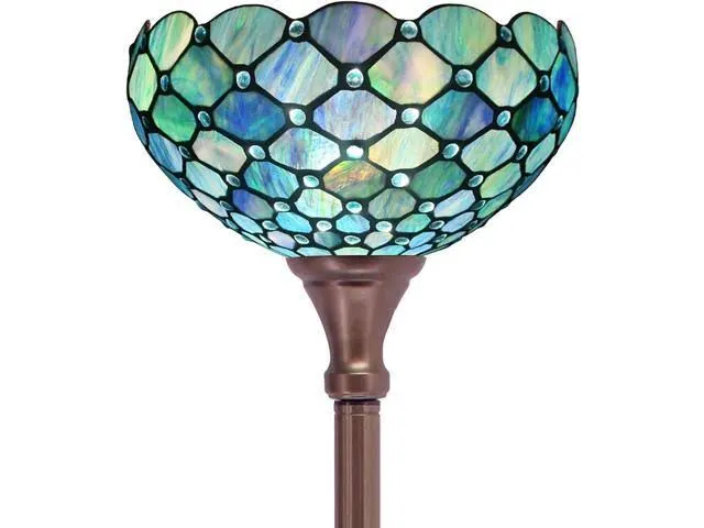 Tiffany Floor Lamp Torchiere Stained Glass Torch Lamp 12X12X67 Inch Antique Standing Corner Light (Sea Blue Pearl)