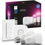 Smart Light Starter Kit - Includes (1) Bridge, (1) Dimmer Switch and (2) 60W ...