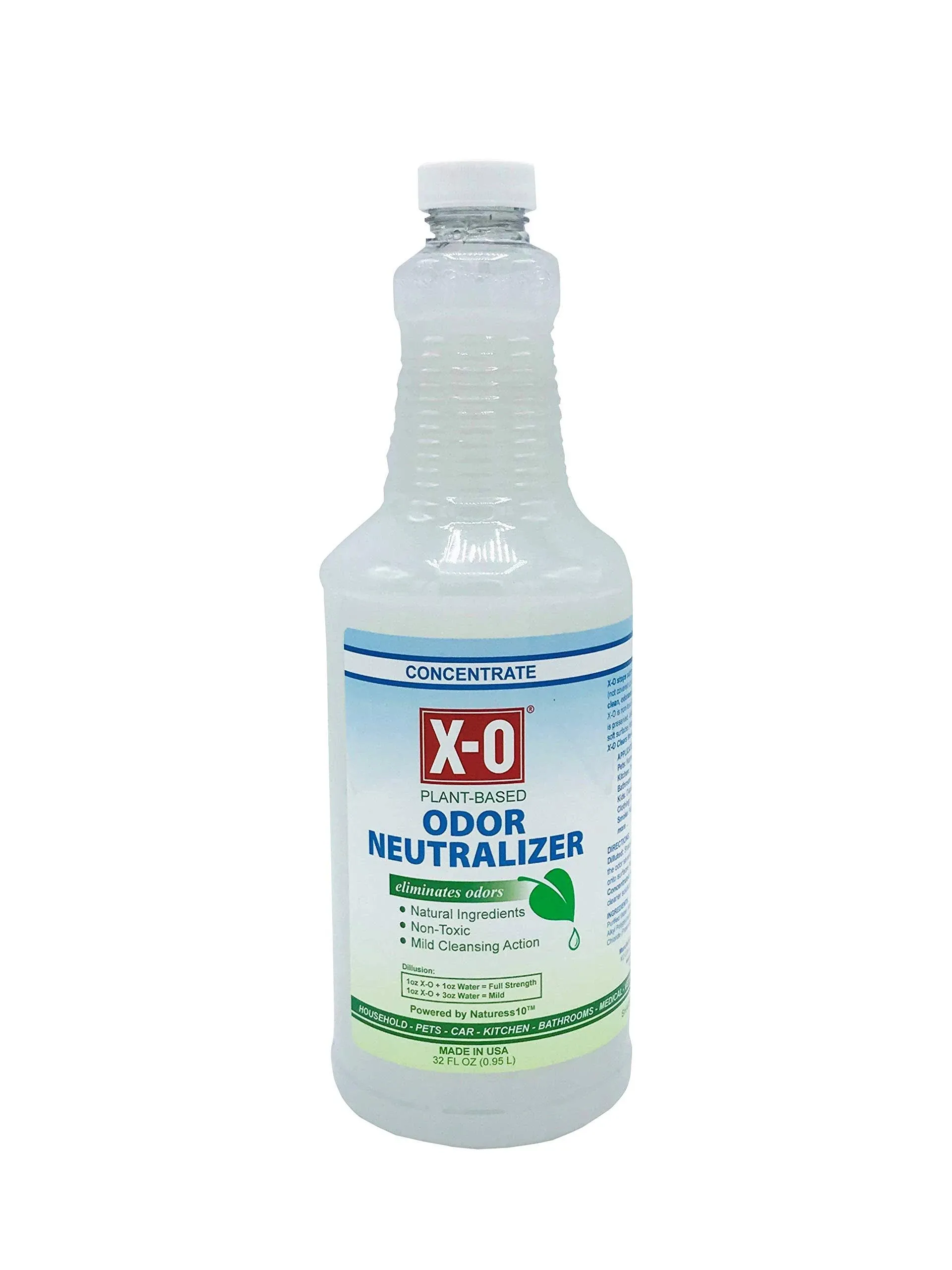 X-O Odor Neutralizer Cleaner Concentrate with Mild Cleaning Additive - Natural, Plant-Based Odor Eliminator Deodorizer, 32 oz