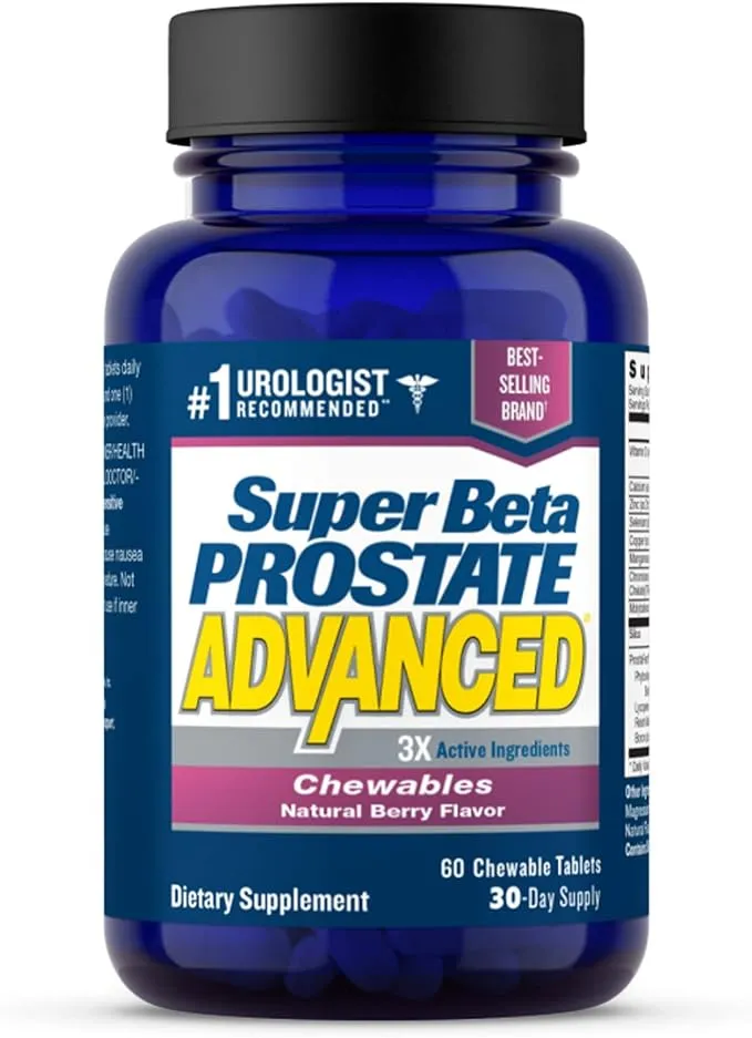 Super Beta Prostate Advanced Chewables - Delicious, Urologist Recommended Prostate Supplement for Men – Reduce Bathroom Trips, Promote Sleep, Support Prostate Health (60 Chews, 1-Bottle)