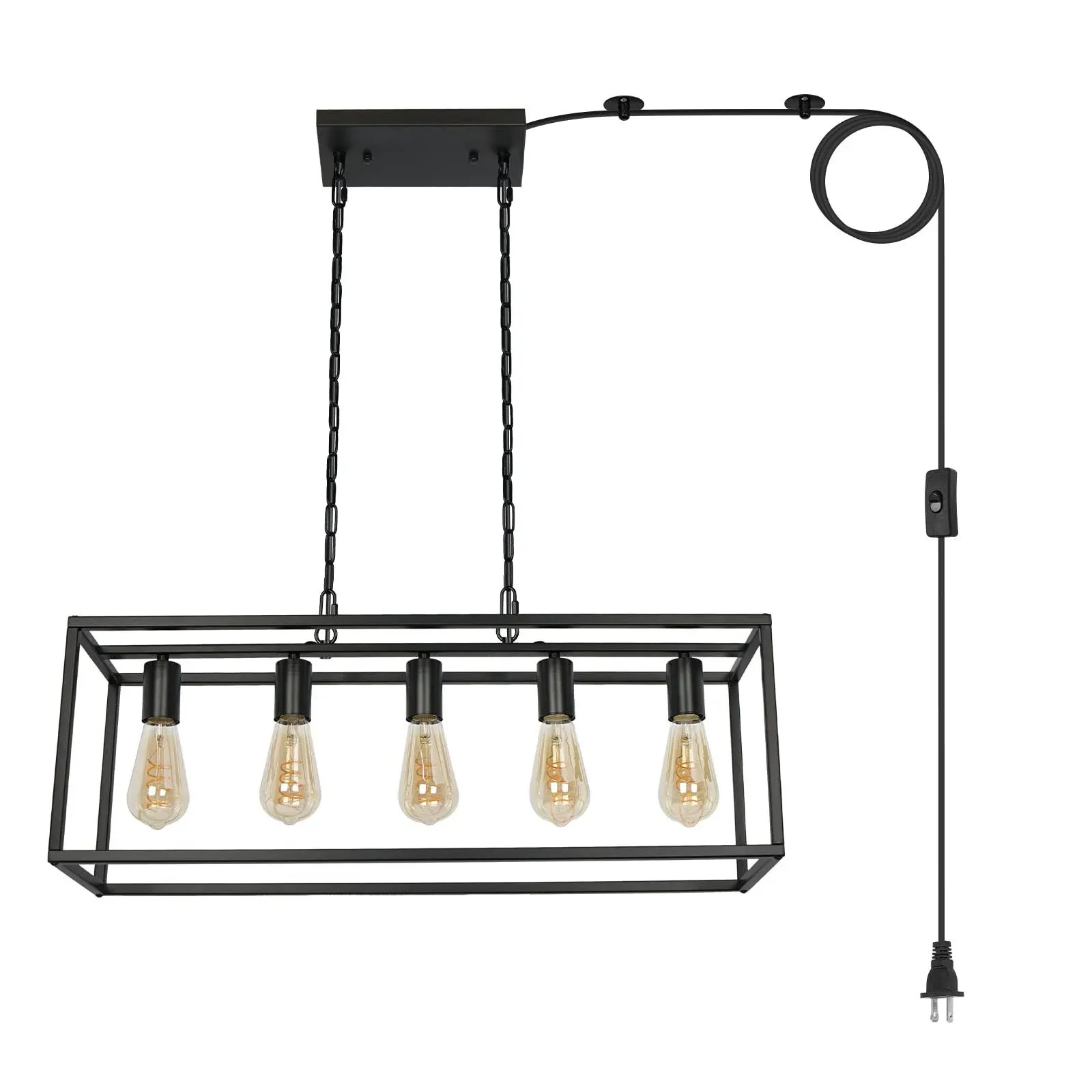 Black Farmhouse Plug in Kitchen Island Lighting, Island,5-Light<wbr/>, 