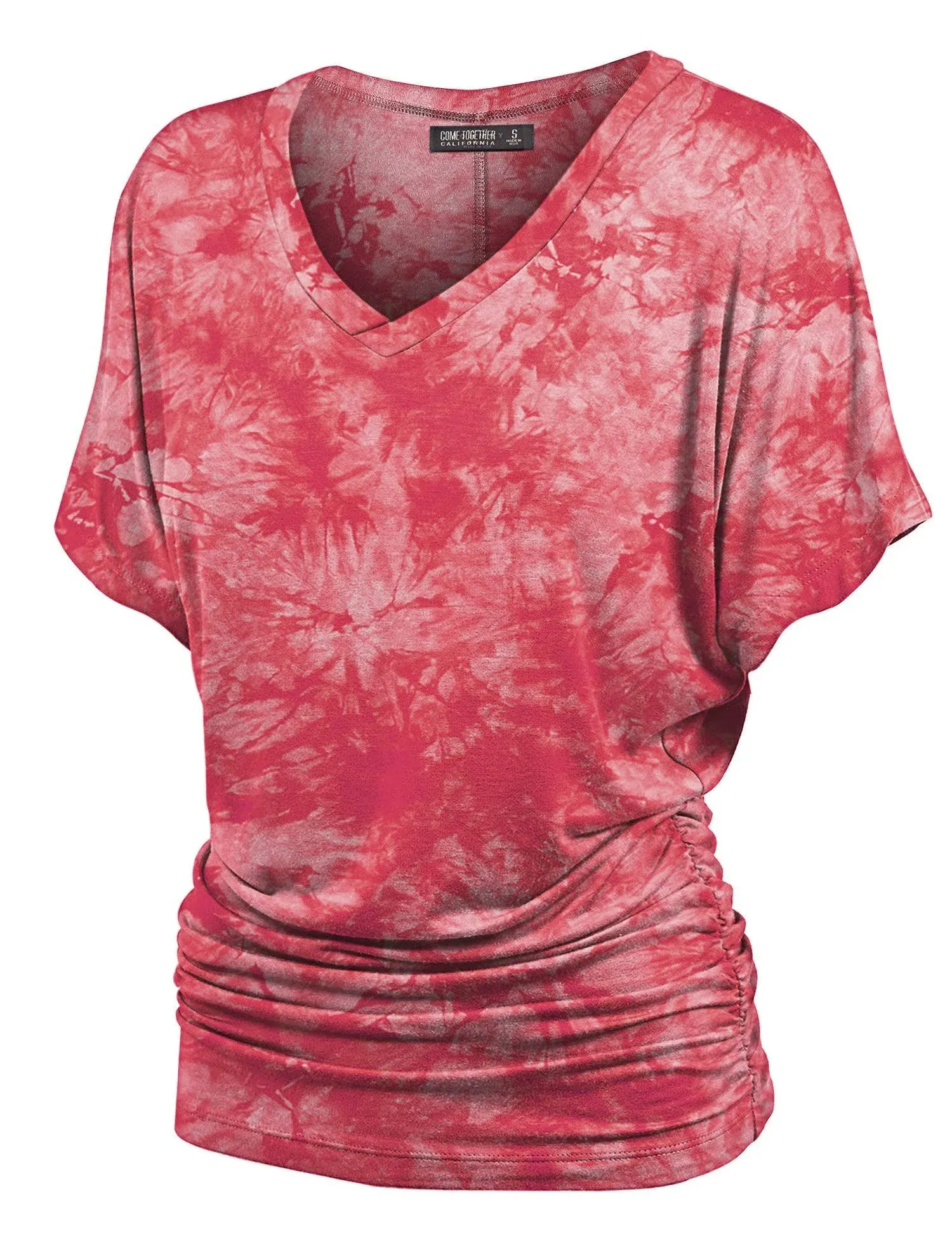 Lock and Love Women&#039;s Short Sleeve Crew Neck/V Neck Tie-Dye Ombre Dolman Top - M