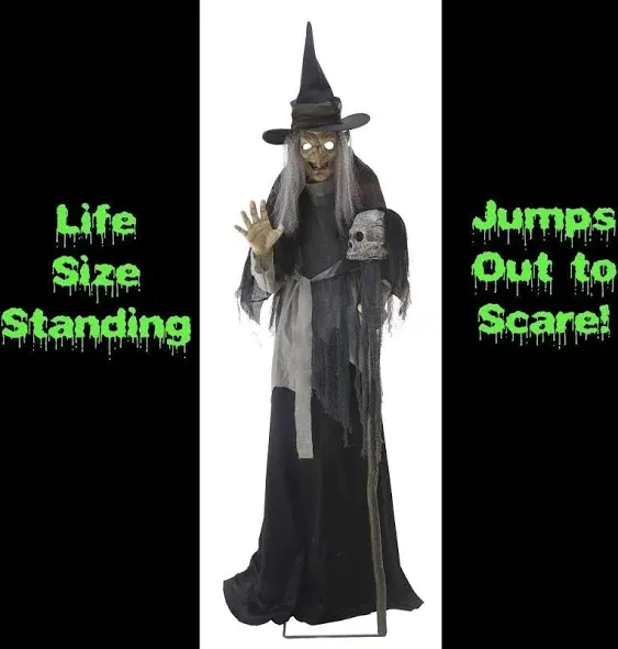 Life Size Animated Sound Lunging Haggard Evil Witch Haunted House Halloween Prop