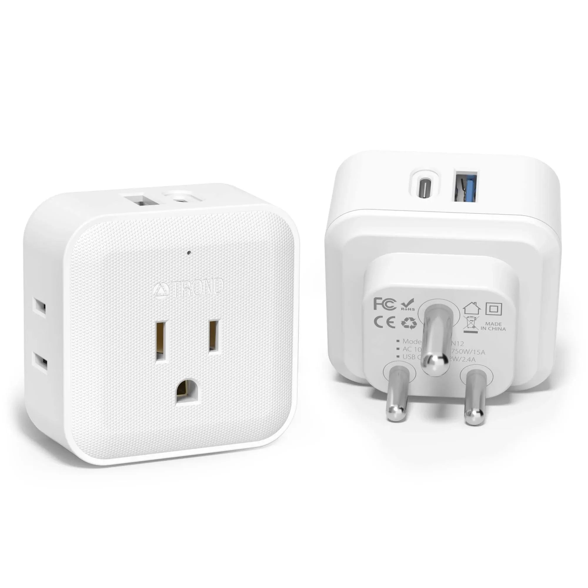 TROND US to India Plug Adapter with 4 AC Outlets, 2 Pack