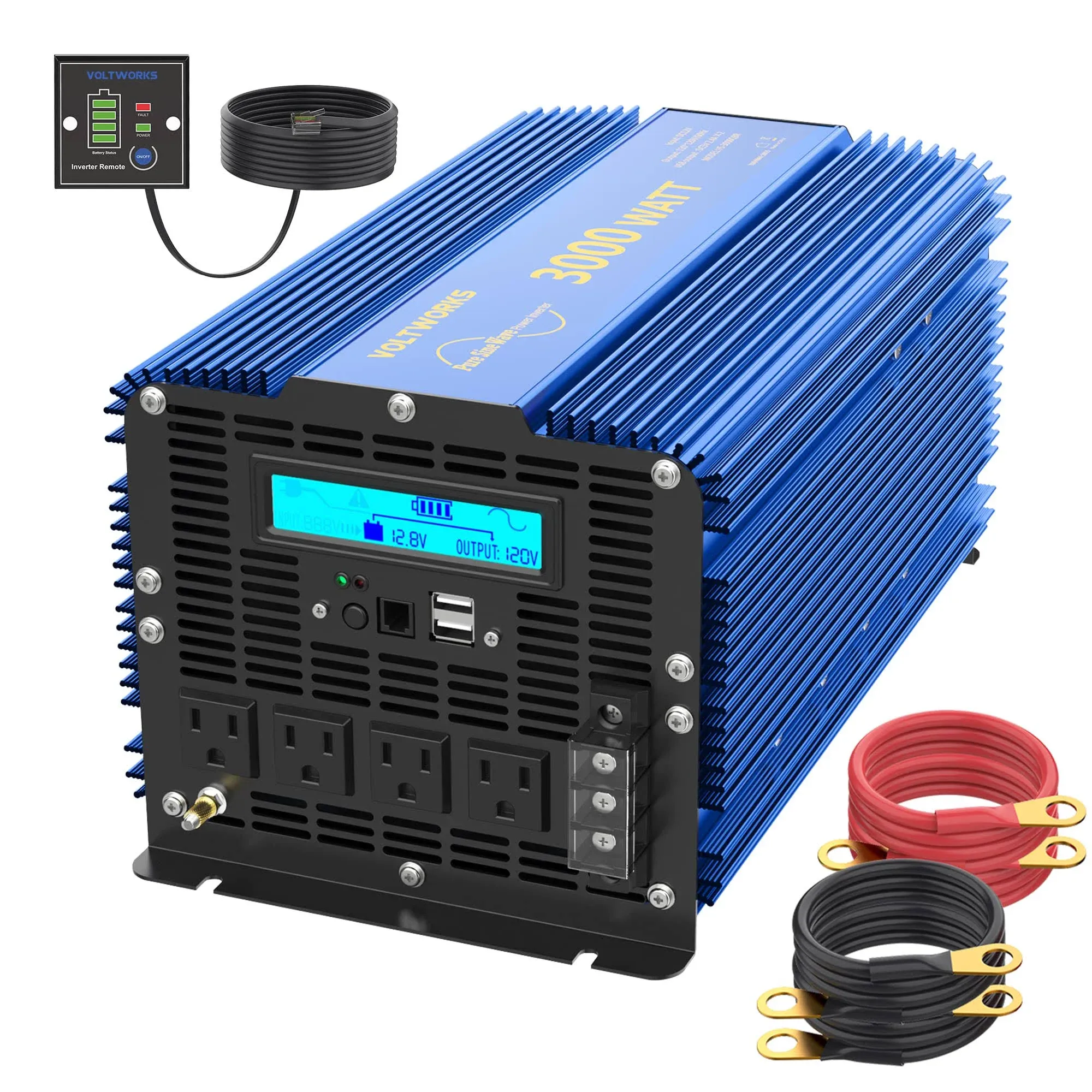 3000 Watt Pure Sine Wave Power Inverter 3000W 12V DC to 110V 120V AC with Remote ...