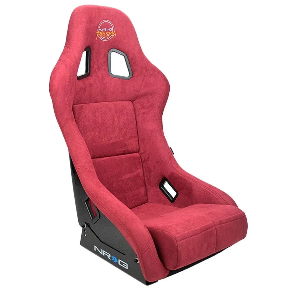 NRG FRP Bucket Seat PRISMA Edition with pearlized back, All Maroon alcantara (Medium)