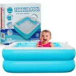 Inflatable Baby Pool with Blow Up Padded Floor, Grip Handle Bars and Drain - ...