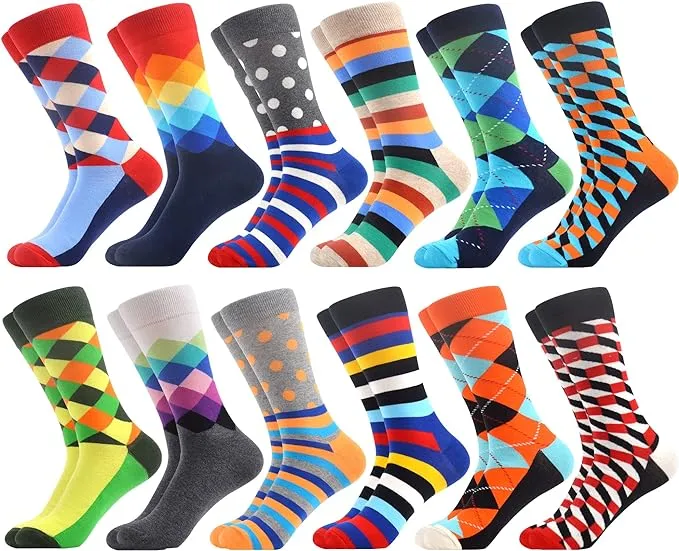 WeciBor Men's Dress Colorful Combed Cotton Crew Socks (12 Pack)