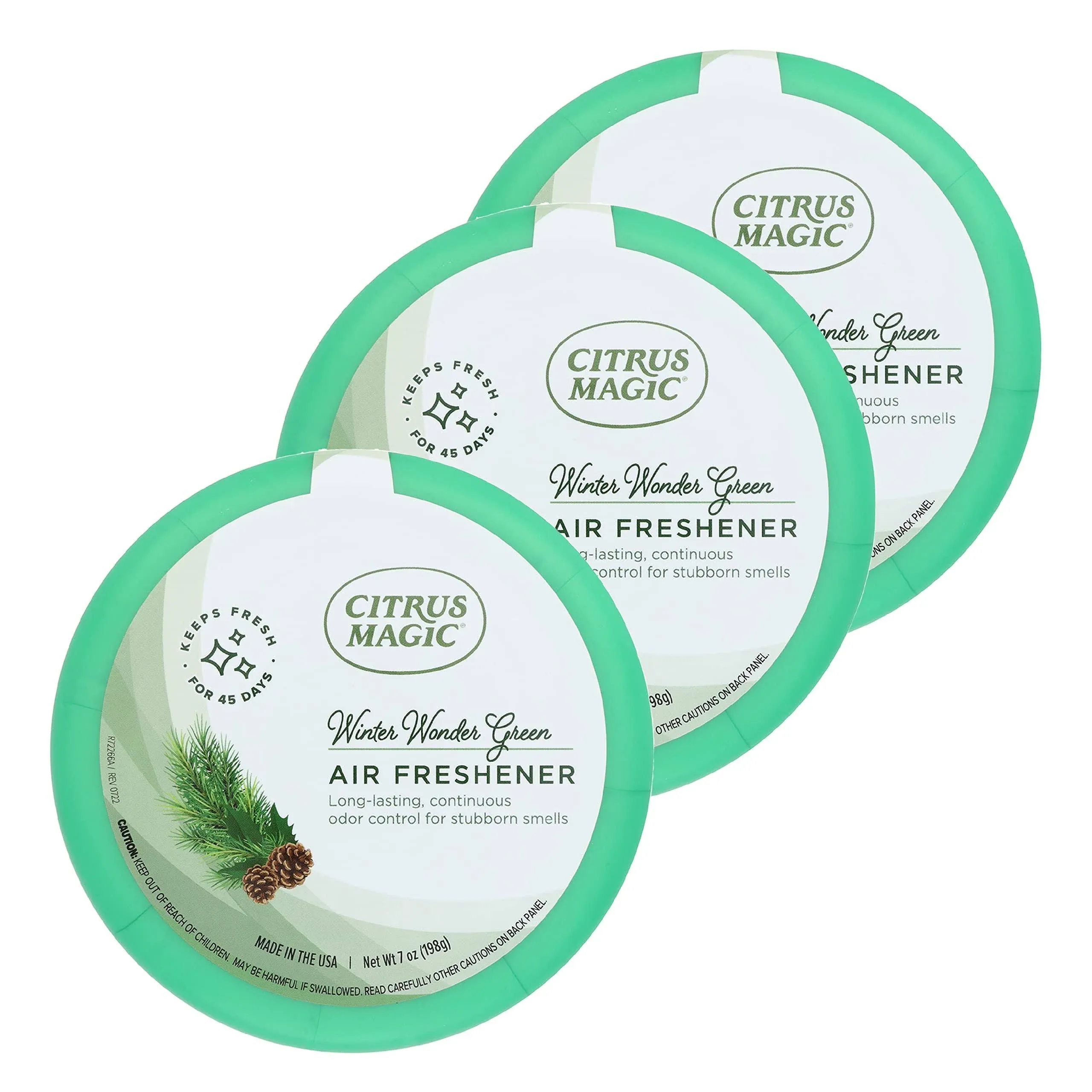 Citrus Magic Holiday Odor Absorbing Solid Air Freshener, Evergreen, 7-Ounce, Pack of 3