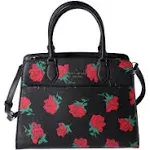 Kate Spade Madison Rose Toss Printed Medium Satchel Black Red Rose Floral KE536