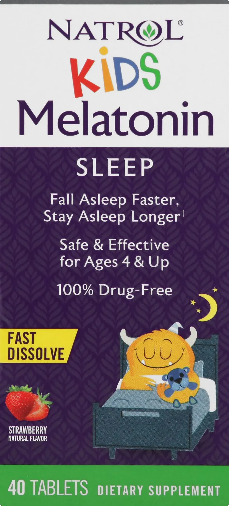 Natrol Melatonin Sleep, Fast Dissolve, Tablets, Strawberry, Kids - 40 tablets