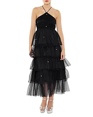 Shane Embellished Tiered Midi-dress In Black