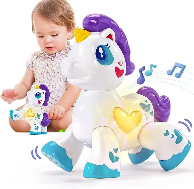 hahaland Toys for 1 Year Old Girl Toddler Girl Toys Unicorn Musical Light Up Baby Girls, Interactive Travel One Year Old Baby Girl Valentines Gifts