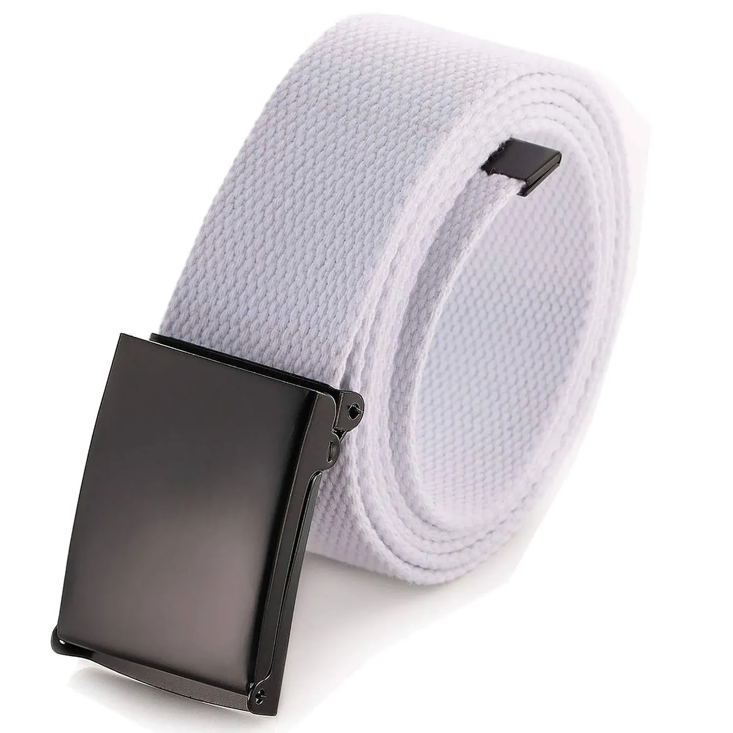 Mile High Life Cut To Fit Canvas Web Belt Size Up to 52" with Flip-Top Solid Black Military Buckle