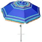 AMMSUN 7ft Heavy Duty High Wind Beach Umbrella Parasols with sand anchor & Tilt Sun Shelter, UV 50+ Protection Outdoor Sunshade Umbrellas Carry Bag for Patio Garden Pool Backyard Stripe Blue