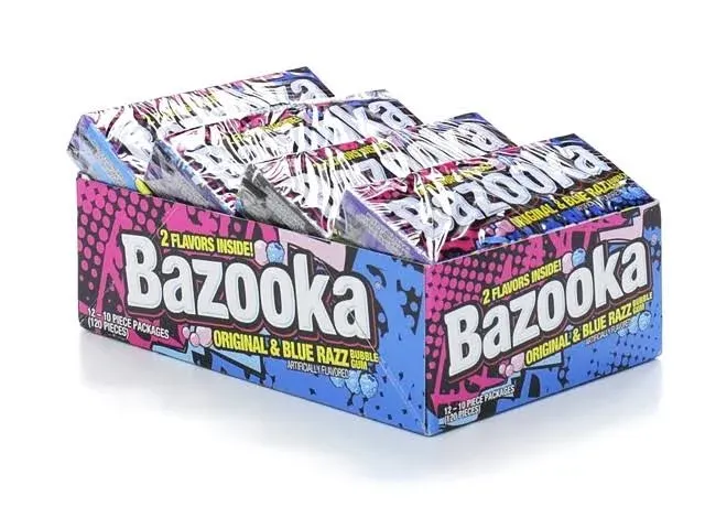 Bazooka Bubble Gum Individually Wrapped Pink Chewing Gum in Original Flavor - 225 Count Bulk Bubble Gum Tub - Fun Old Fashioned Candy for Kids