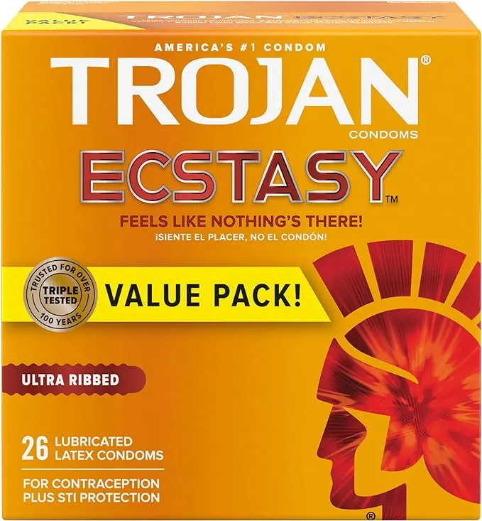 Trojan Ultra Ribbed Ecstasy Lubricated Condoms - 26 Count