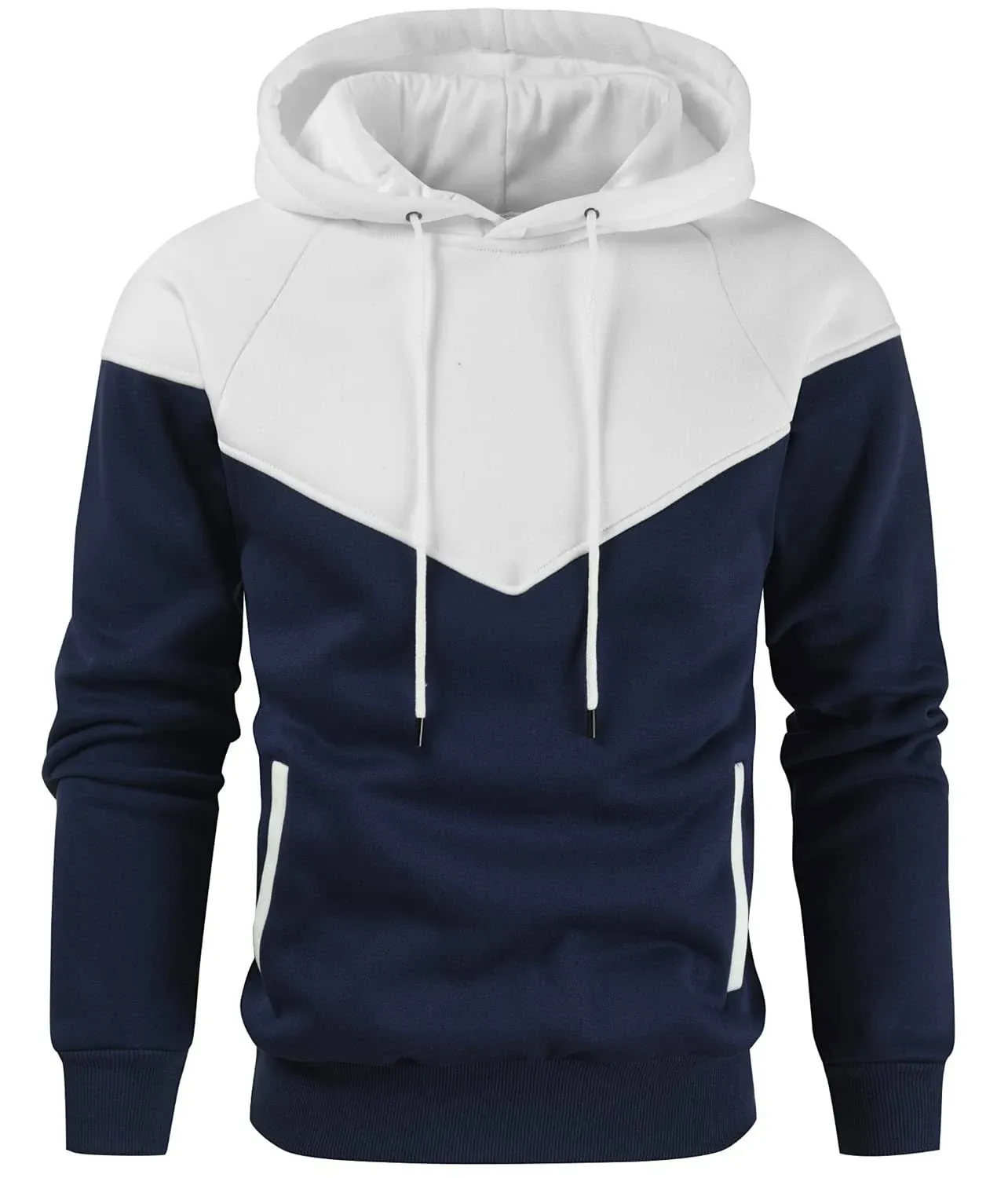 Niceif Men&#039;s Novelty Color Block Pullover Fleece hoodie Medium, White Navy 